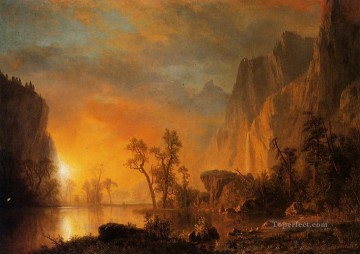  Bierstadt Lienzo - Atardecer en las Montañas Rocosas Paisaje de Albert Bierstadt